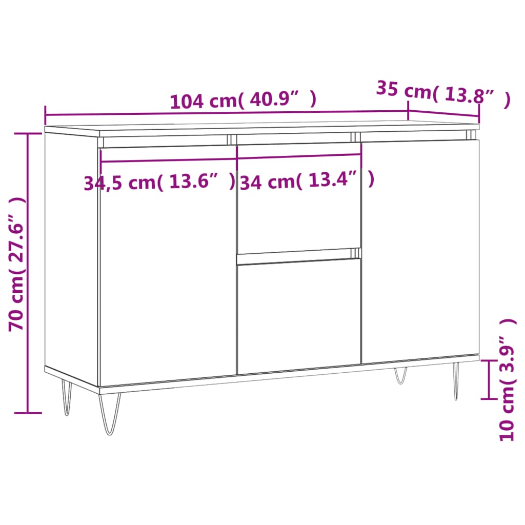 Buffet 104x35x70 cm en dérivé du bois couleur chêne