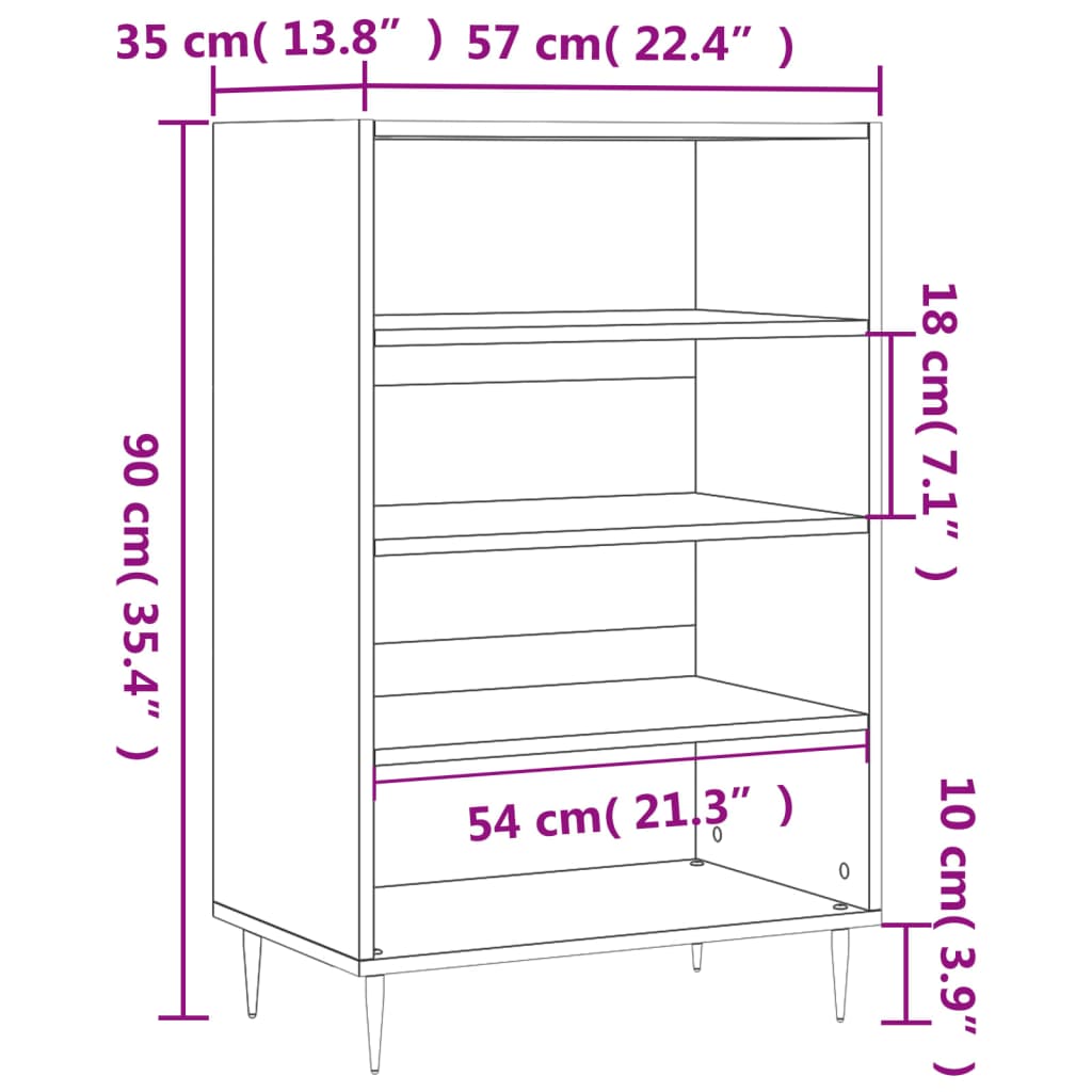 Hoge kast 57x35x90 cm bewerkt hout eikenkleurig