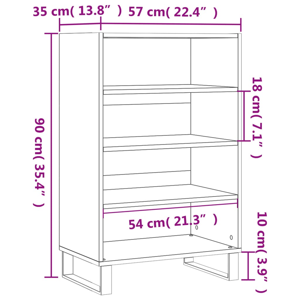 Hoge kast 57x35x90 cm bewerkt hout eikenkleurig