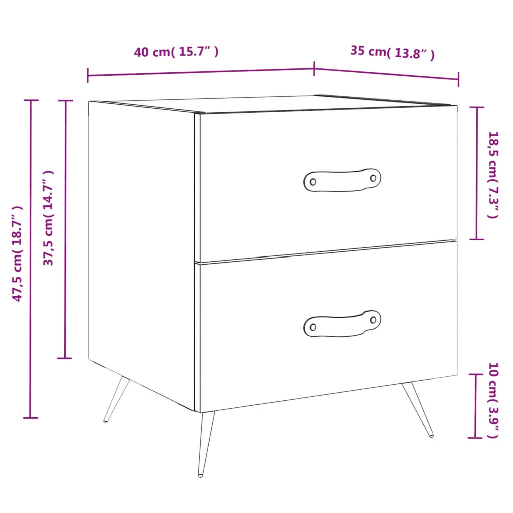 Table de chevet 40x35x47,5 cm bois fini couleur chêne