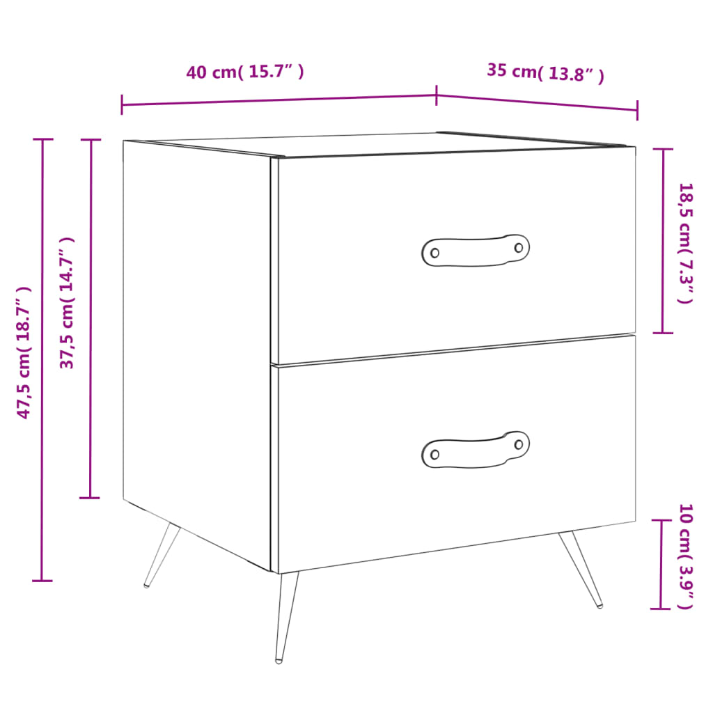 Table de chevet 40x35x47,5 cm bois fini couleur chêne