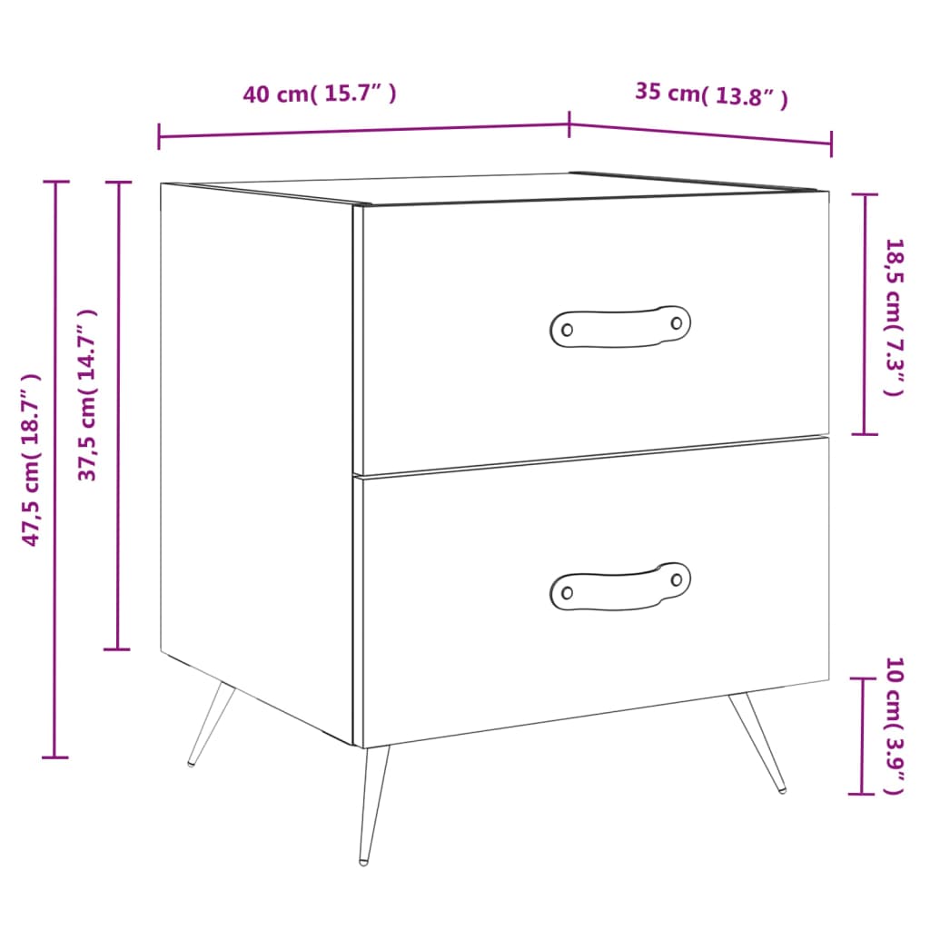 Nachtkastjes 2 st 40x35x47,5 cm bewerkt hout bruin eikenkleur