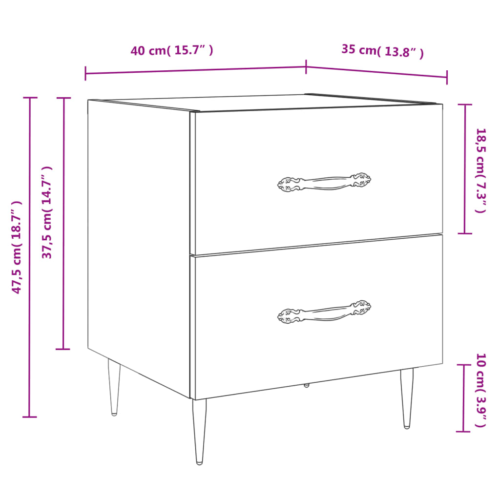 Table de chevet 40x35x47,5 cm bois fini, couleur chêne