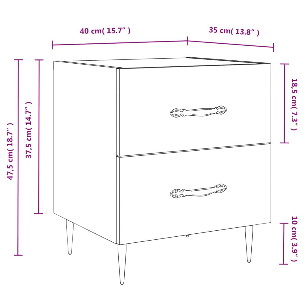 Table de chevet 40x35x47,5 cm bois fini, couleur chêne