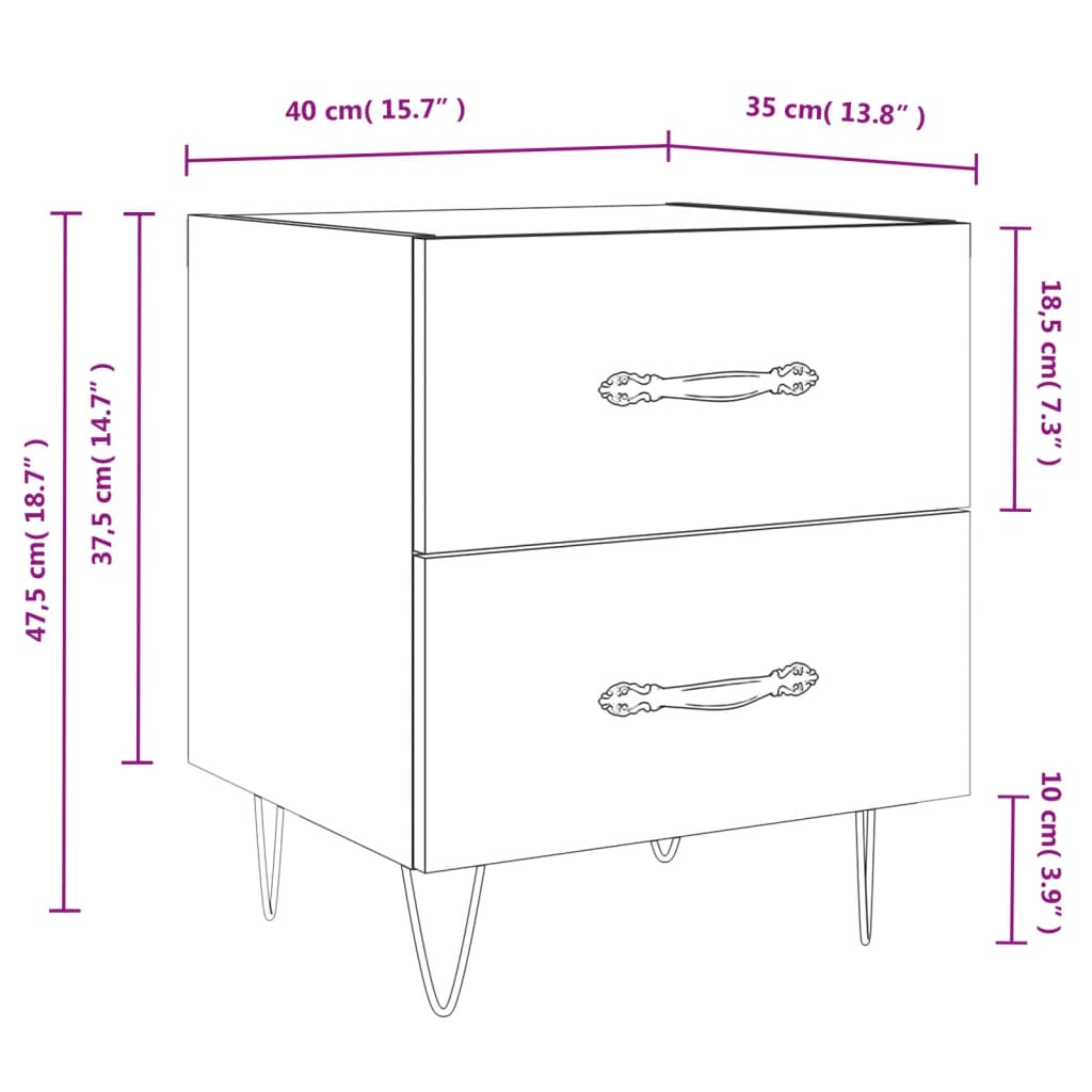 Tables de chevet 2 pcs 40x35x47,5 cm bois fini couleur chêne