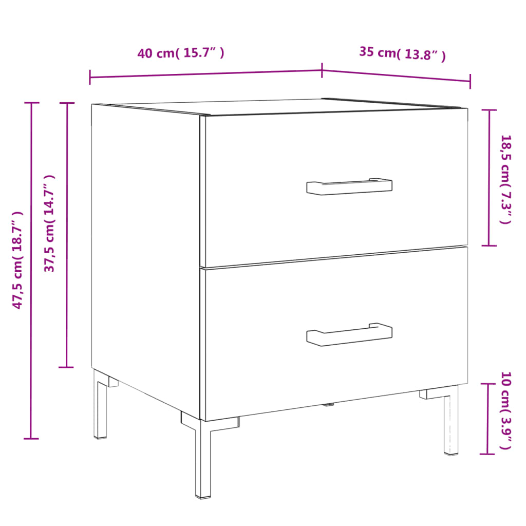 Tables de chevet 2 pcs 40x35x47,5 cm bois fini