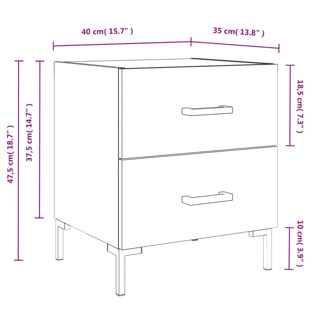 Nachtkastjes 2 st 40x35x47,5 cm bewerkt hout