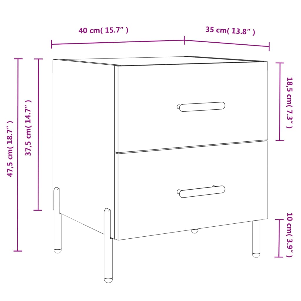 Tables de chevet 2 pcs 40x35x47,5 cm bois fini