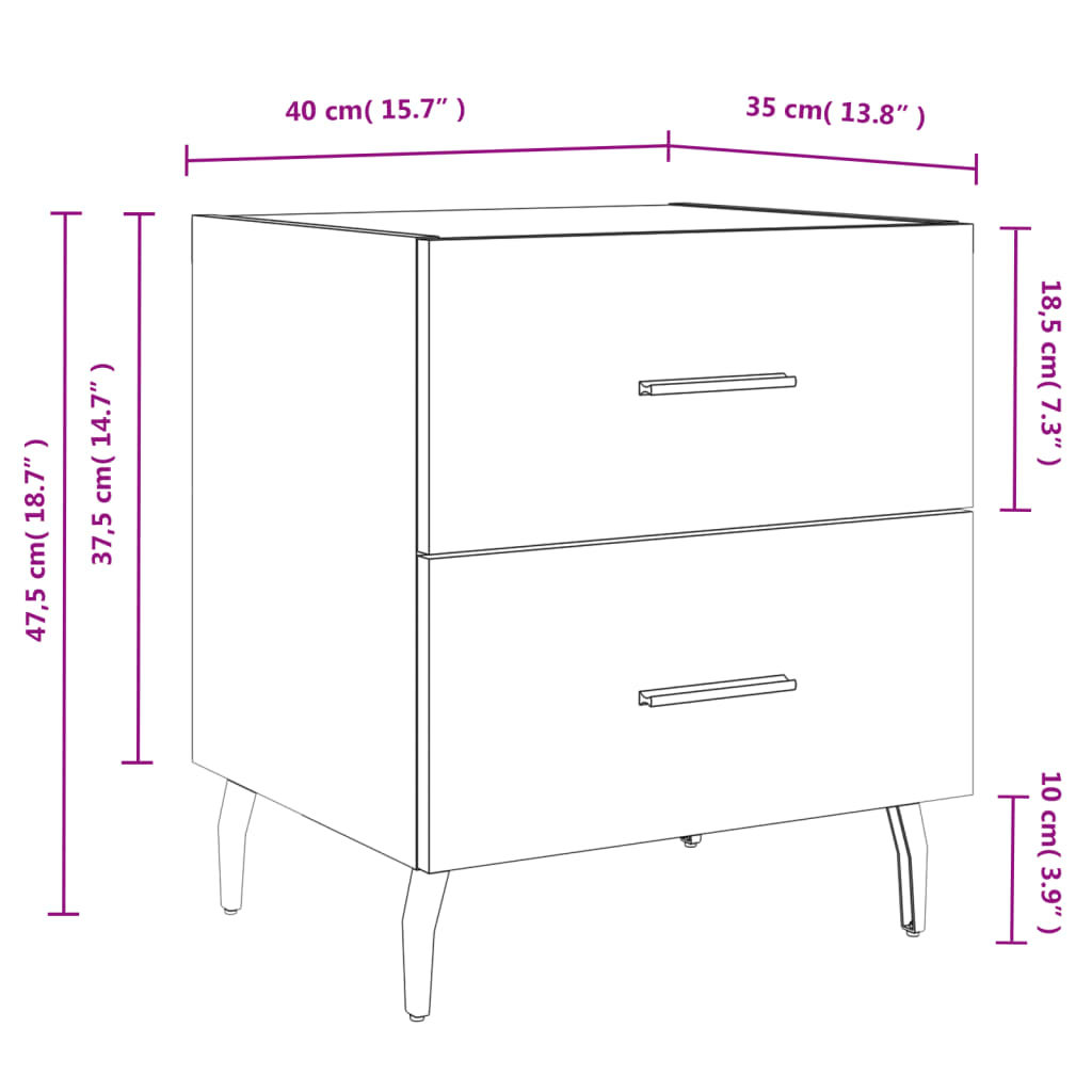 Tables de chevet 2 pcs 40x35x47,5 cm bois fini