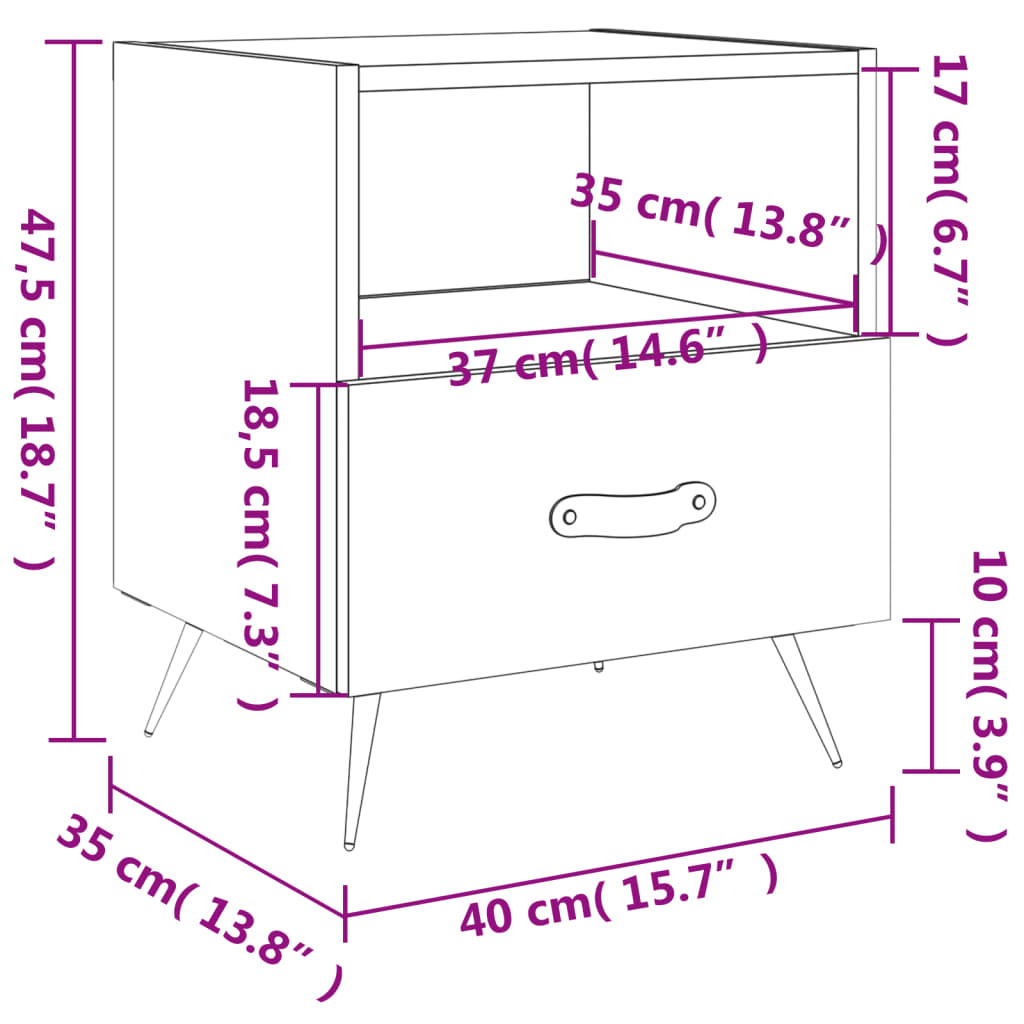 Nachtkastjes 2 st 40x35x47,5 cm bewerkt hout bruin eikenkleur