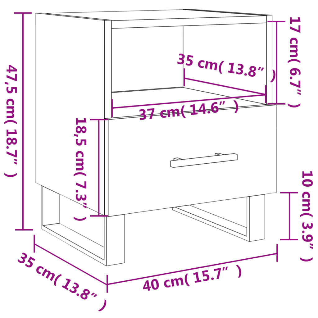 Tables de chevet 2 pcs 40x35x47,5 cm bois fini