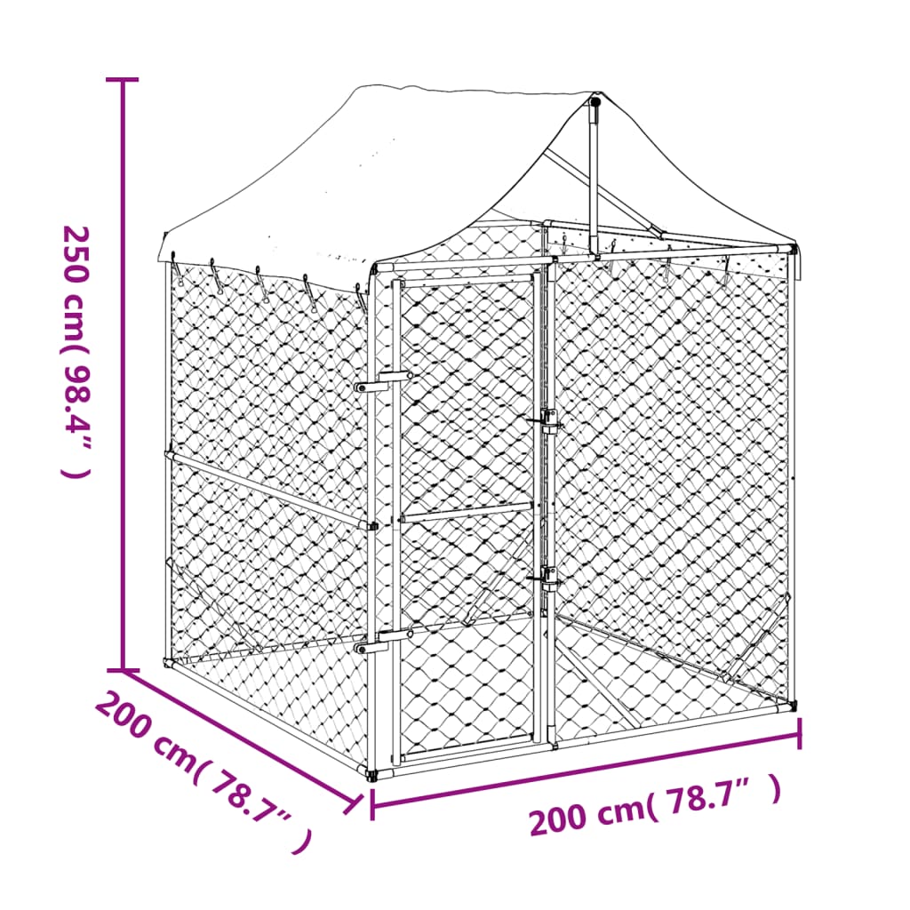 Hondenkennel met dak 2x2x2,5 m gegalvaniseerd staal zilver