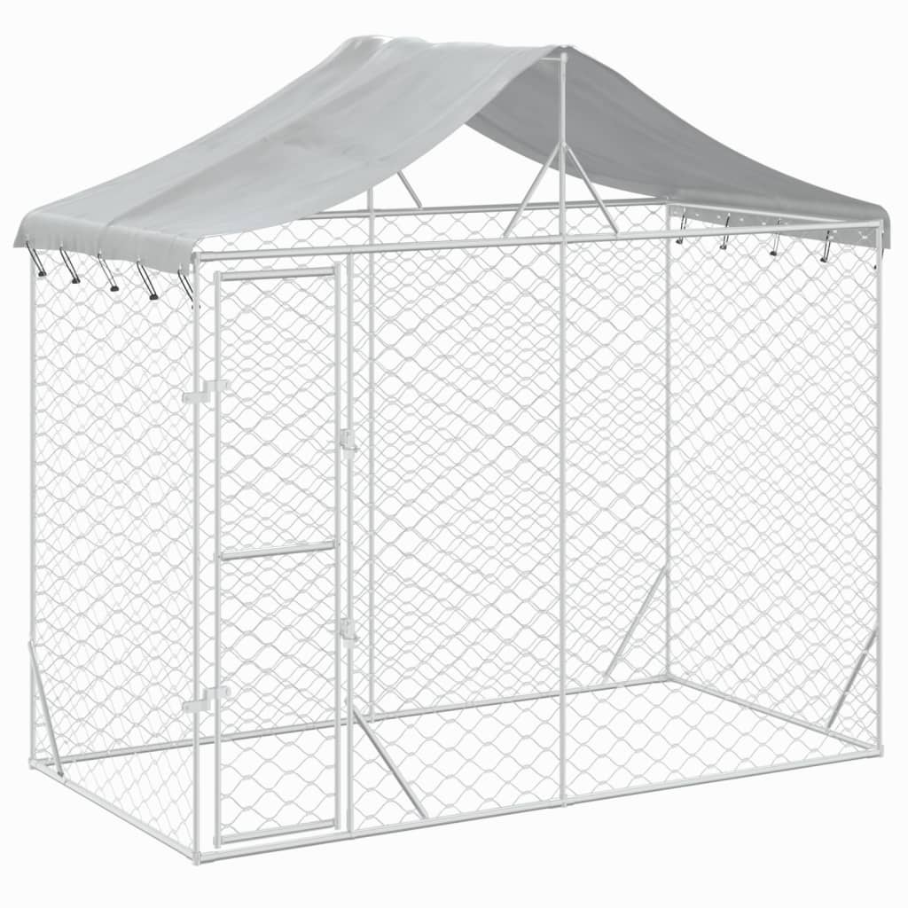 Hondenkennel met dak 3x7,5x2,5 m gegalvaniseerd staal zilver