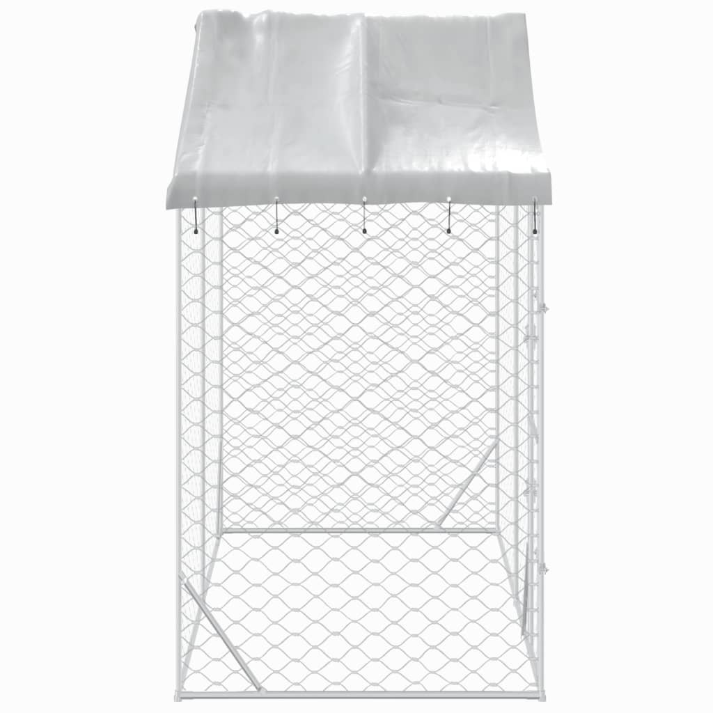 Niche pour chien avec toit 3x7,5x2,5 m en acier galvanisé argent