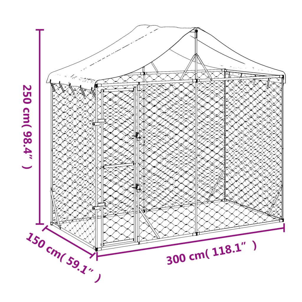 Niche pour chien avec toit 3x7,5x2,5 m en acier galvanisé argent