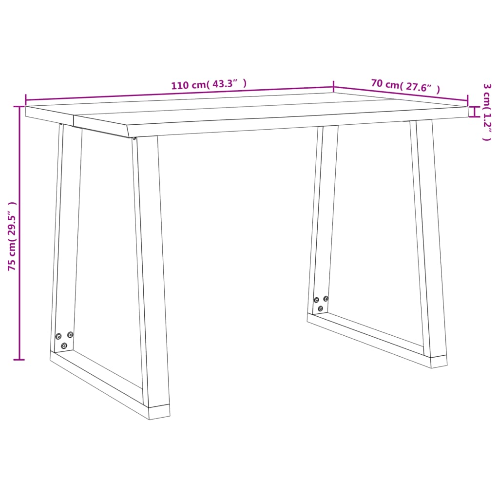 Table à manger avec bord naturel 180x90x75 cm bois d'acacia massif