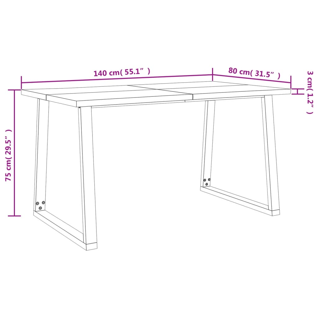 Eettafel met natuurlijke rand 180x90x75 cm massief acaciahout