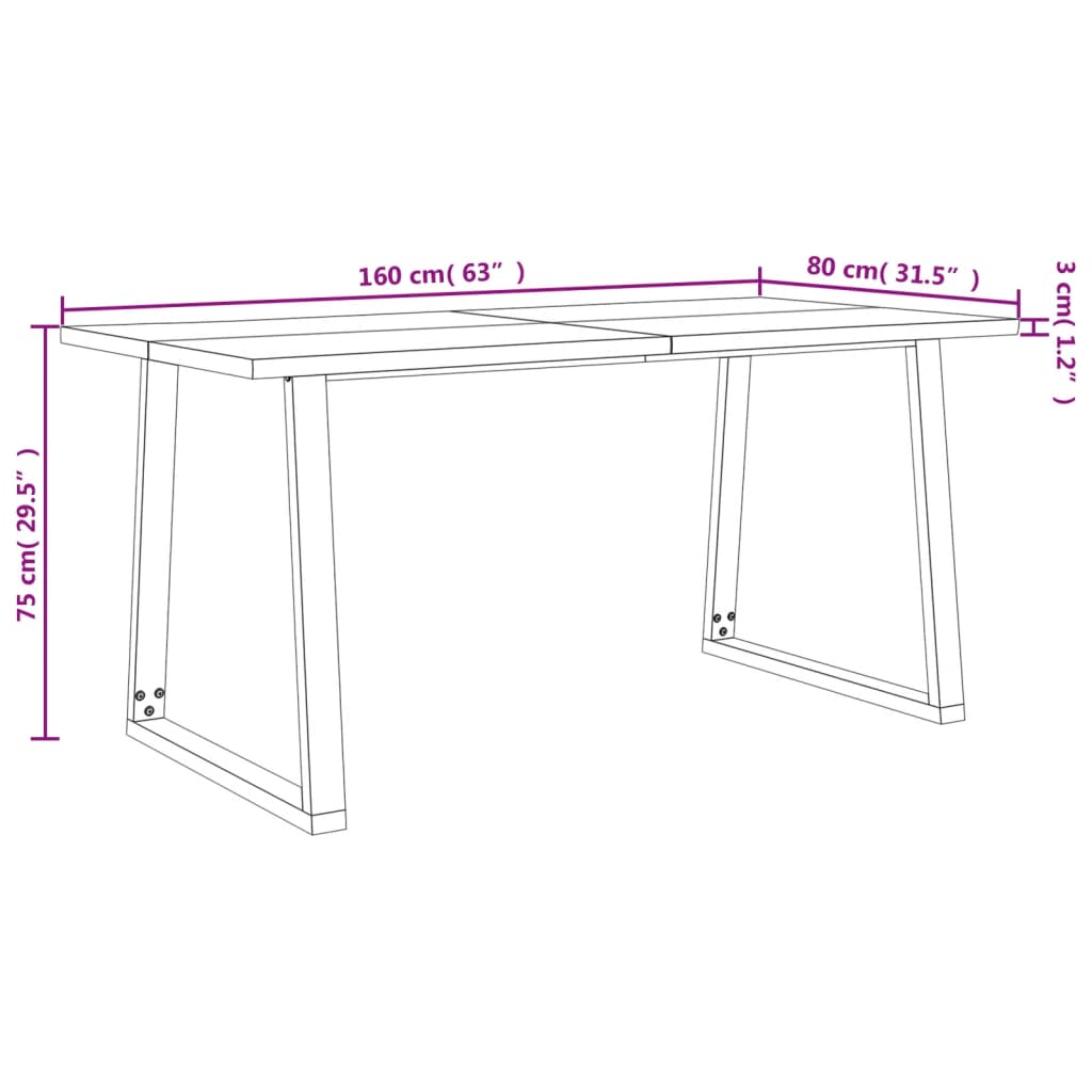 Table à manger avec bord naturel 180x90x75 cm bois d'acacia massif