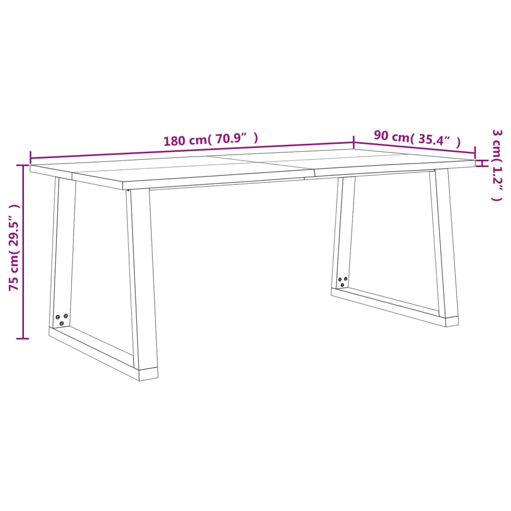 Table à manger avec bord naturel 180x90x75 cm bois d'acacia massif