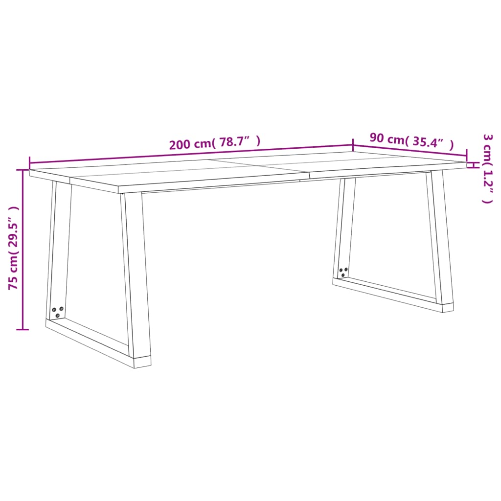 Table à manger avec bord naturel 180x90x75 cm bois d'acacia massif