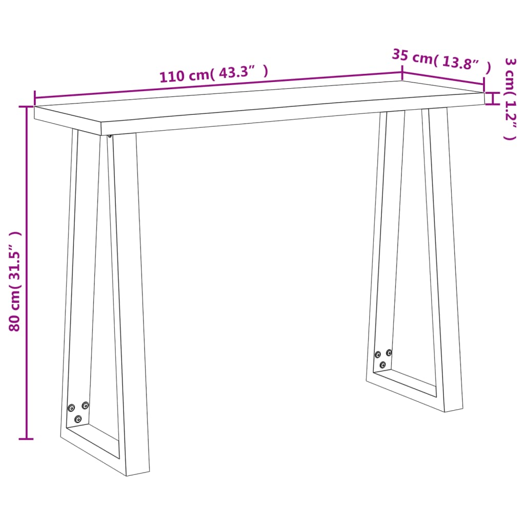 Wandtafel met natuurlijke rand 110x35x80 cm massief acaciahout