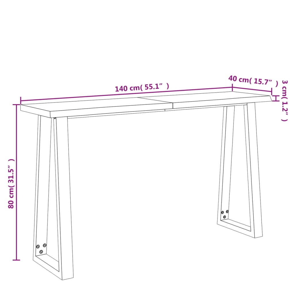 Wandtafel met natuurlijke rand 110x35x80 cm massief acaciahout