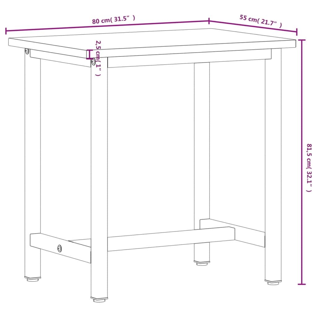 Werkbank 220x55x81,5 cm massief beukenhout en metaal