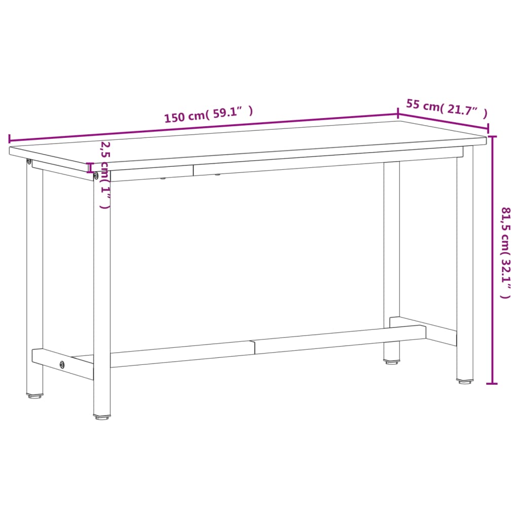 Werkbank 220x55x81,5 cm massief beukenhout en metaal