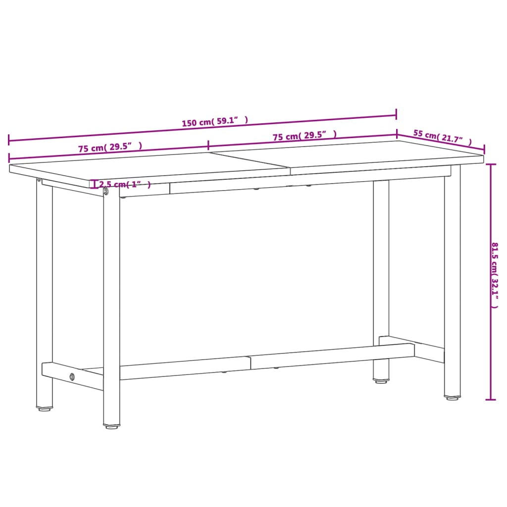 Werkbank 200x55x81,5 cm massief beukenhout en metaal