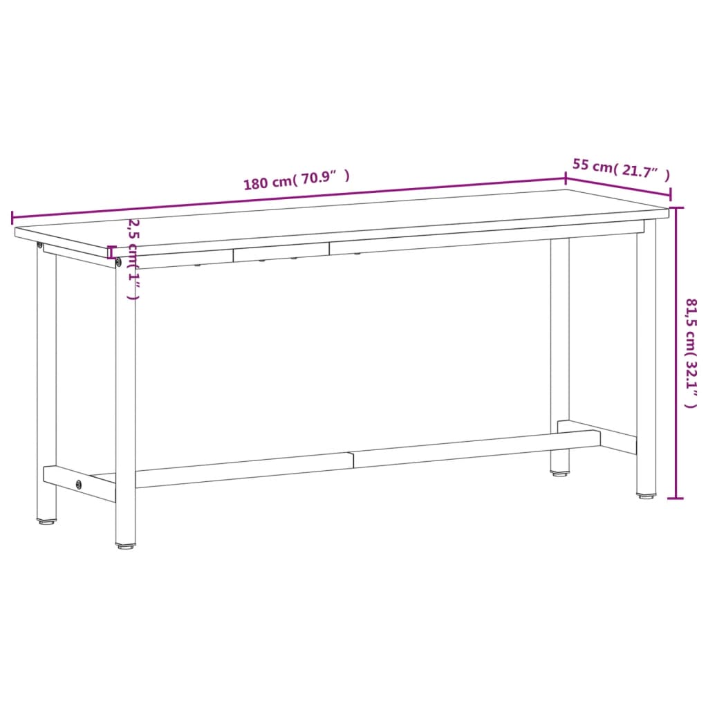 Werkbank 220x55x81,5 cm massief beukenhout en metaal