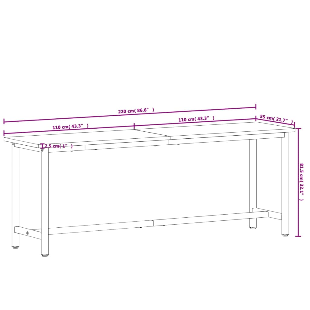 Werkbank 115x55x81,5 cm massief beukenhout en metaal