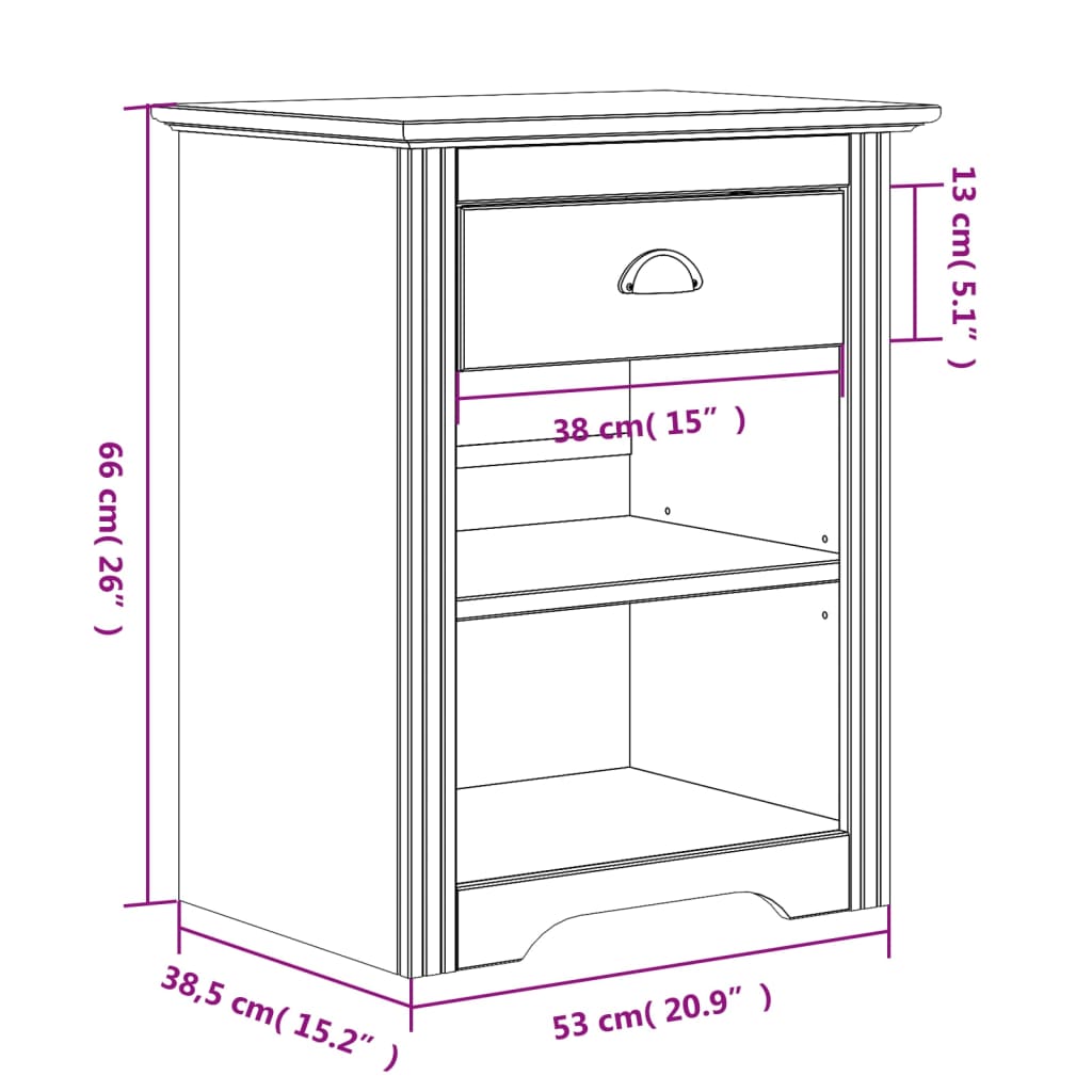 Nachtkastje BODO 53x38,5x67 cm massief grenenhout