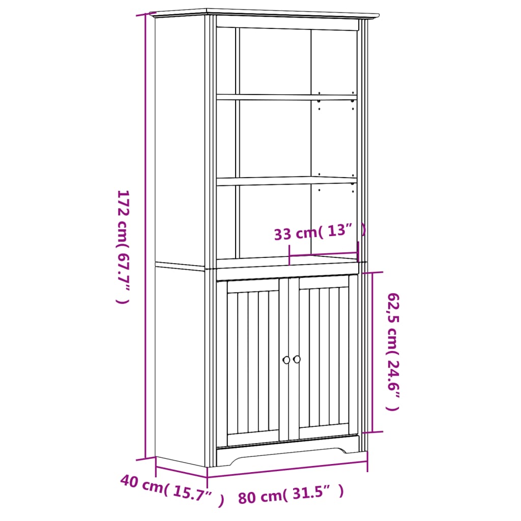 Boekenkast BODO 82x40x173 cm massief grenenhout