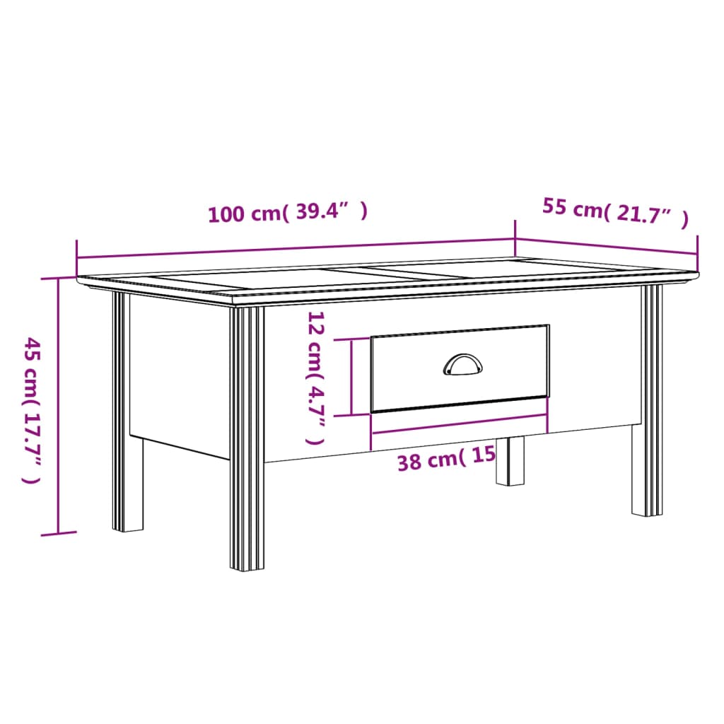 Salontafel BODO 100x55x46 cm massief grenenhout