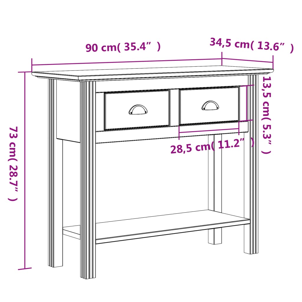 Wandtafel BODO 91x35x74 cm massief grenenhout