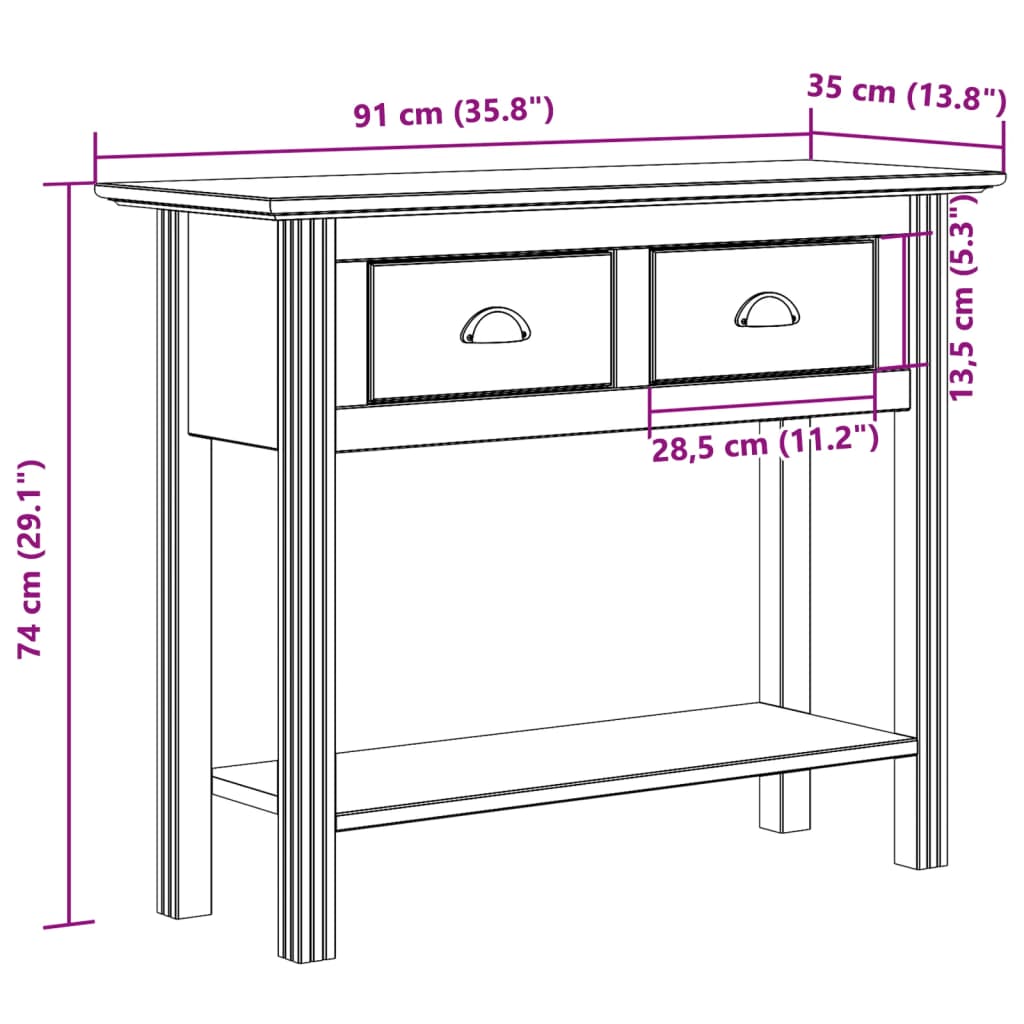 Wandtafel BODO 91x35x74 cm massief grenenhout bruin