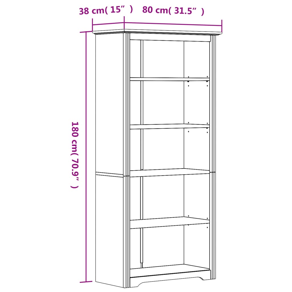 Boekenkast 5-laags BODO 82x40x173 cm massief grenenhout