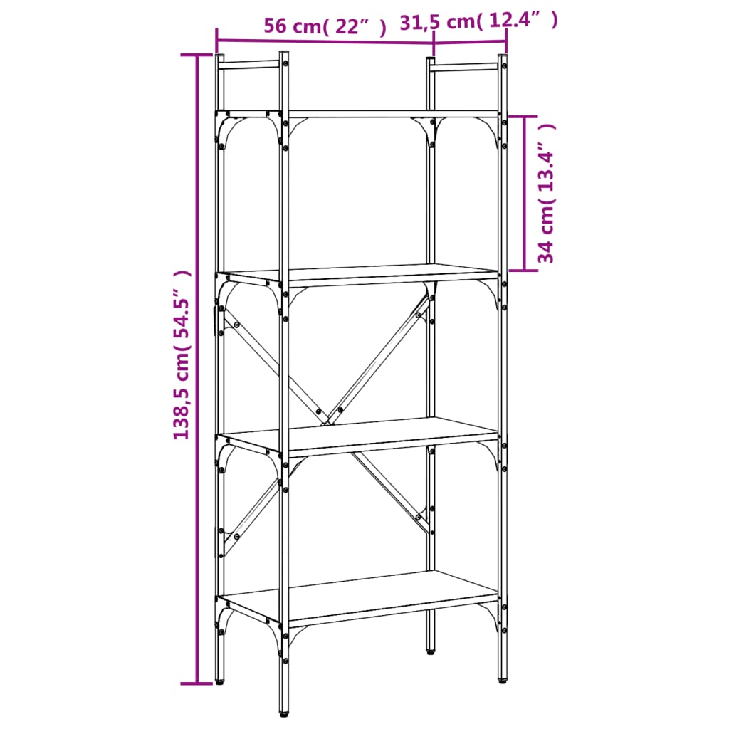 Boekenkast 5-laags 56x31,5x174 cm bewerkt hout