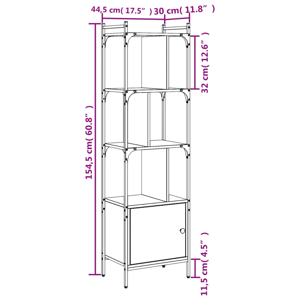 Boekenkast met deur 44,5x30x154,5 cm bewerkt hout