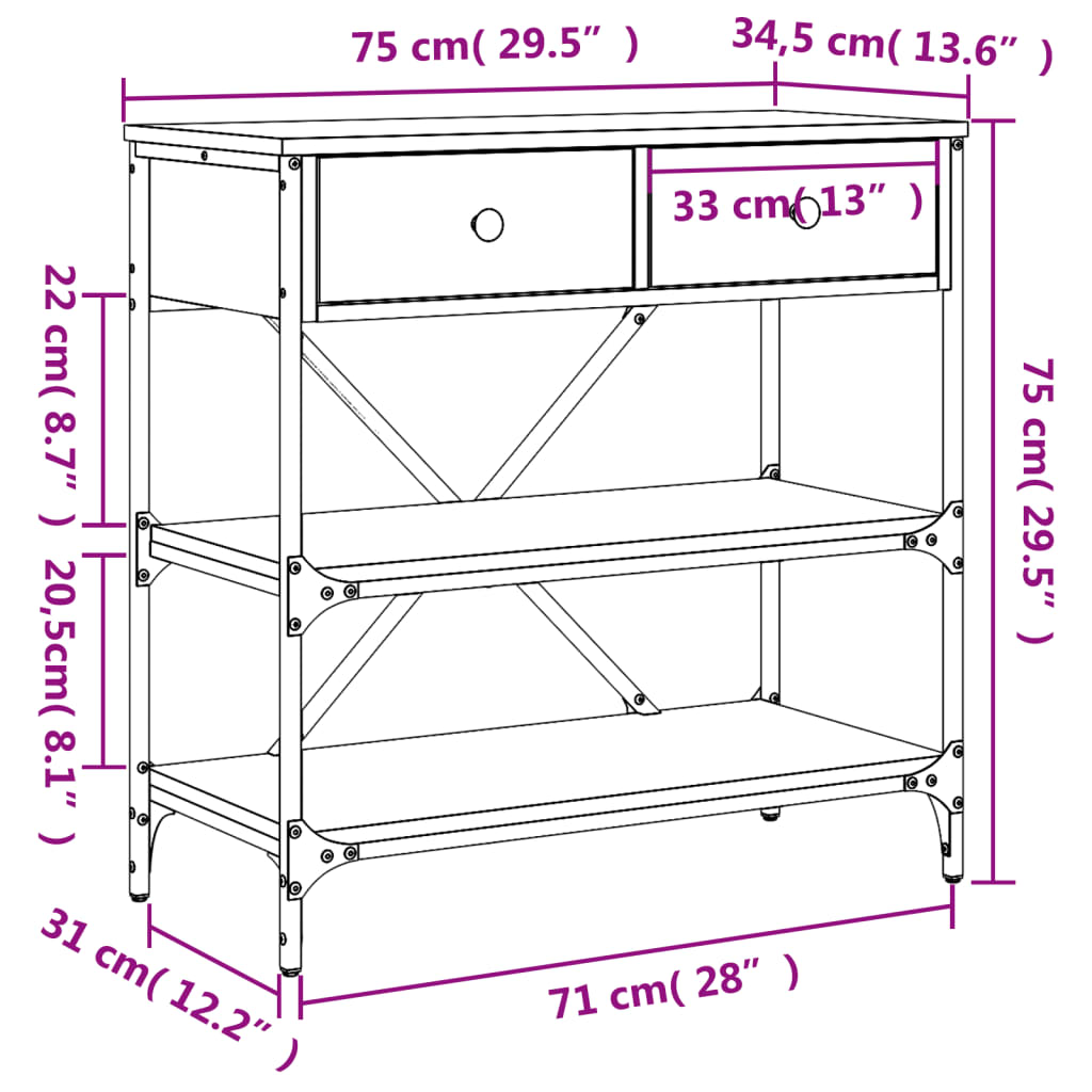 Wandtafel met lades en schappen bewerkt hout zwart