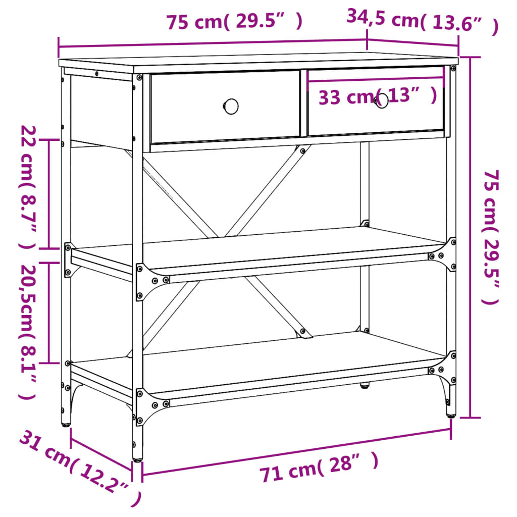 Wandtafel 75x34,5x75 cm bewerkt hout eikenkleurig