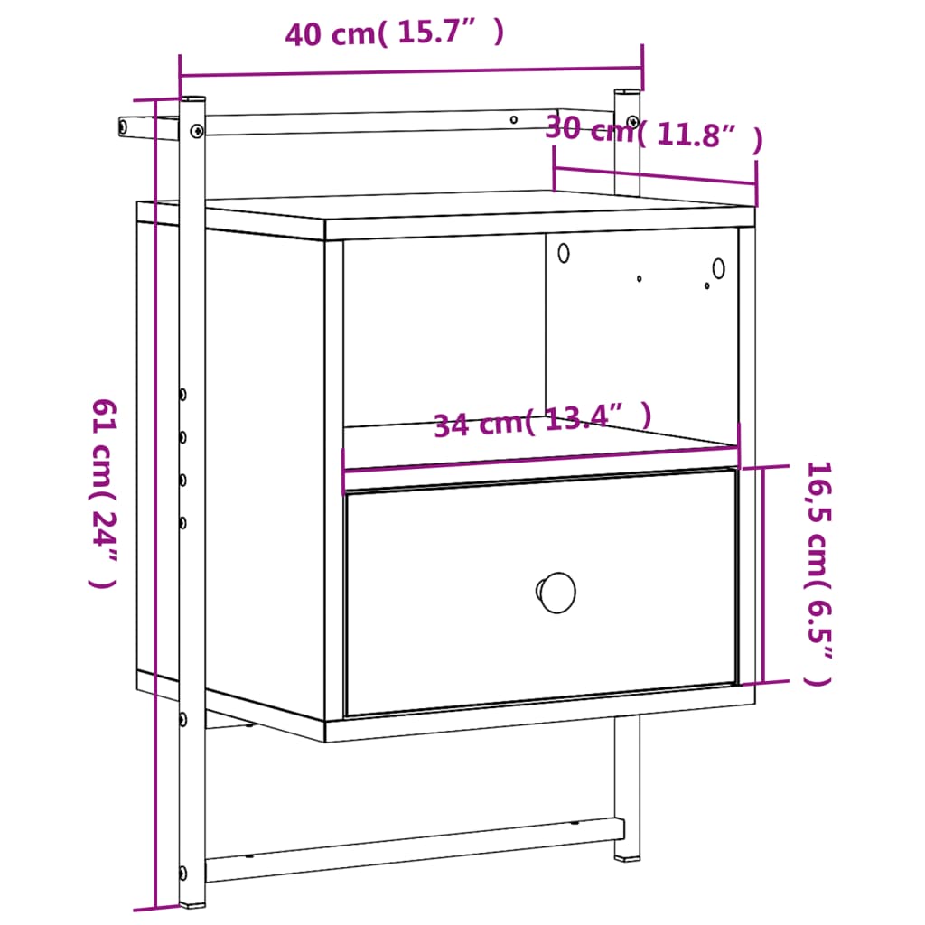 Nachtkastjes 2 st wandgemonteerd 40x30x61 cm hout bruineiken