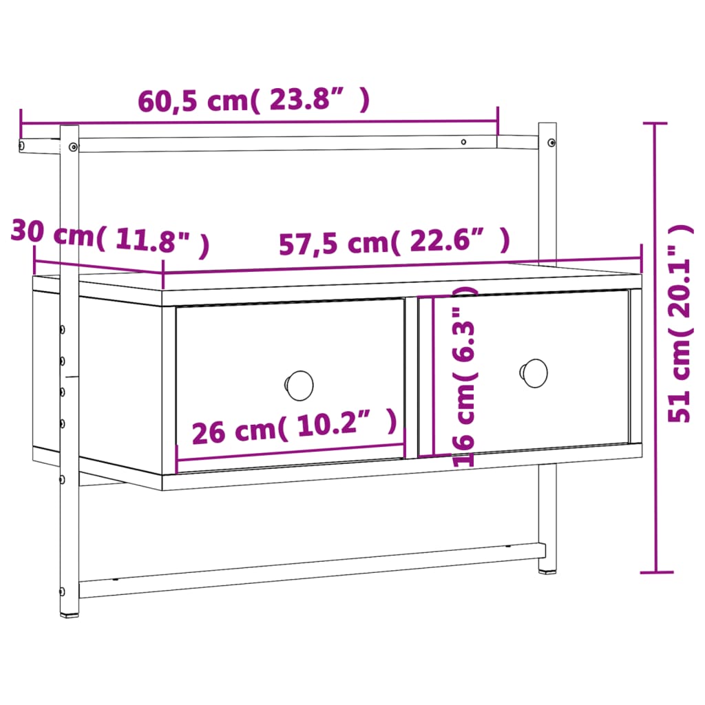 Tv-meubel wandgemonteerd 100,5x30x51 cm hout