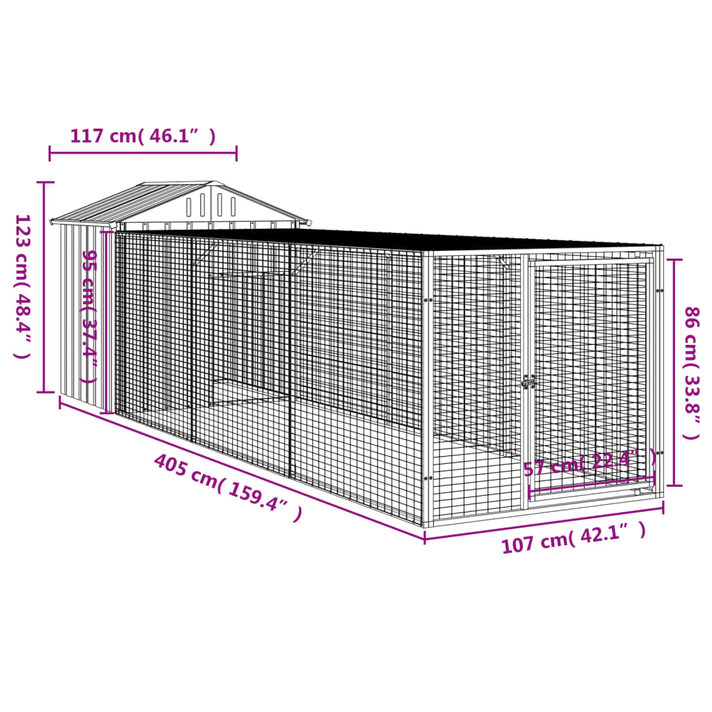 Kippenhok met ren 117x609x123 cm gegalvaniseerd staal