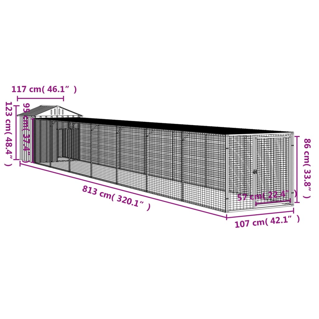 Kippenhok met ren 117x609x123 cm gegalvaniseerd staal