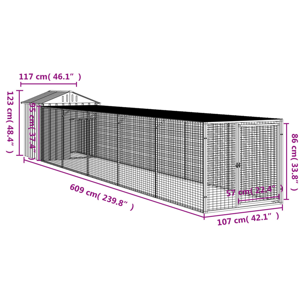 Kippenhok met ren 117x609x123 cm gegalvaniseerd staal