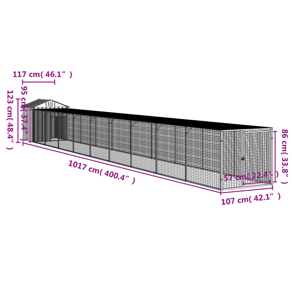 Kippenhok met ren 117x609x123 cm gegalvaniseerd staal