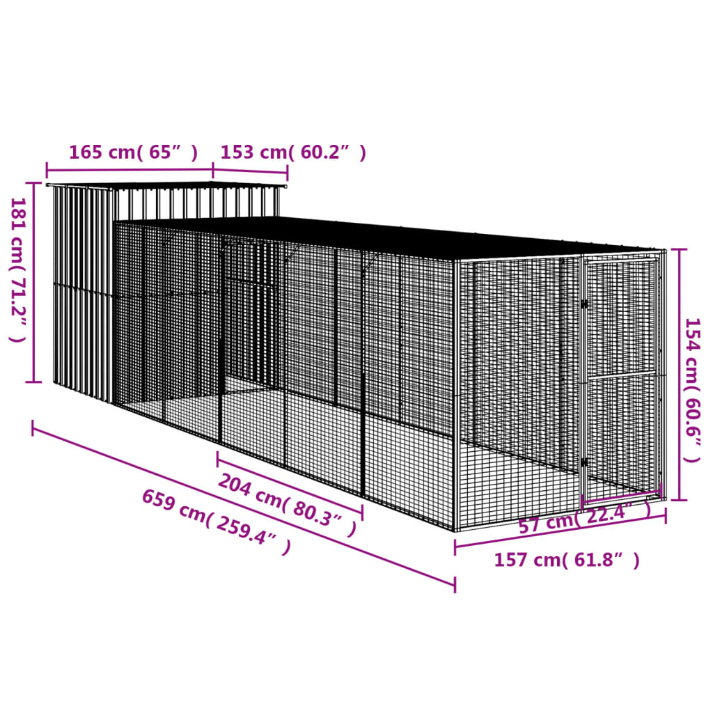 Kippenhok met ren 165x1067x181 cm staal