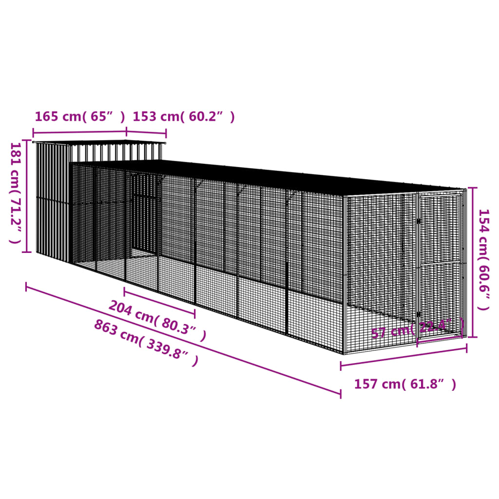 Kippenhok met ren 165x1067x181 cm staal