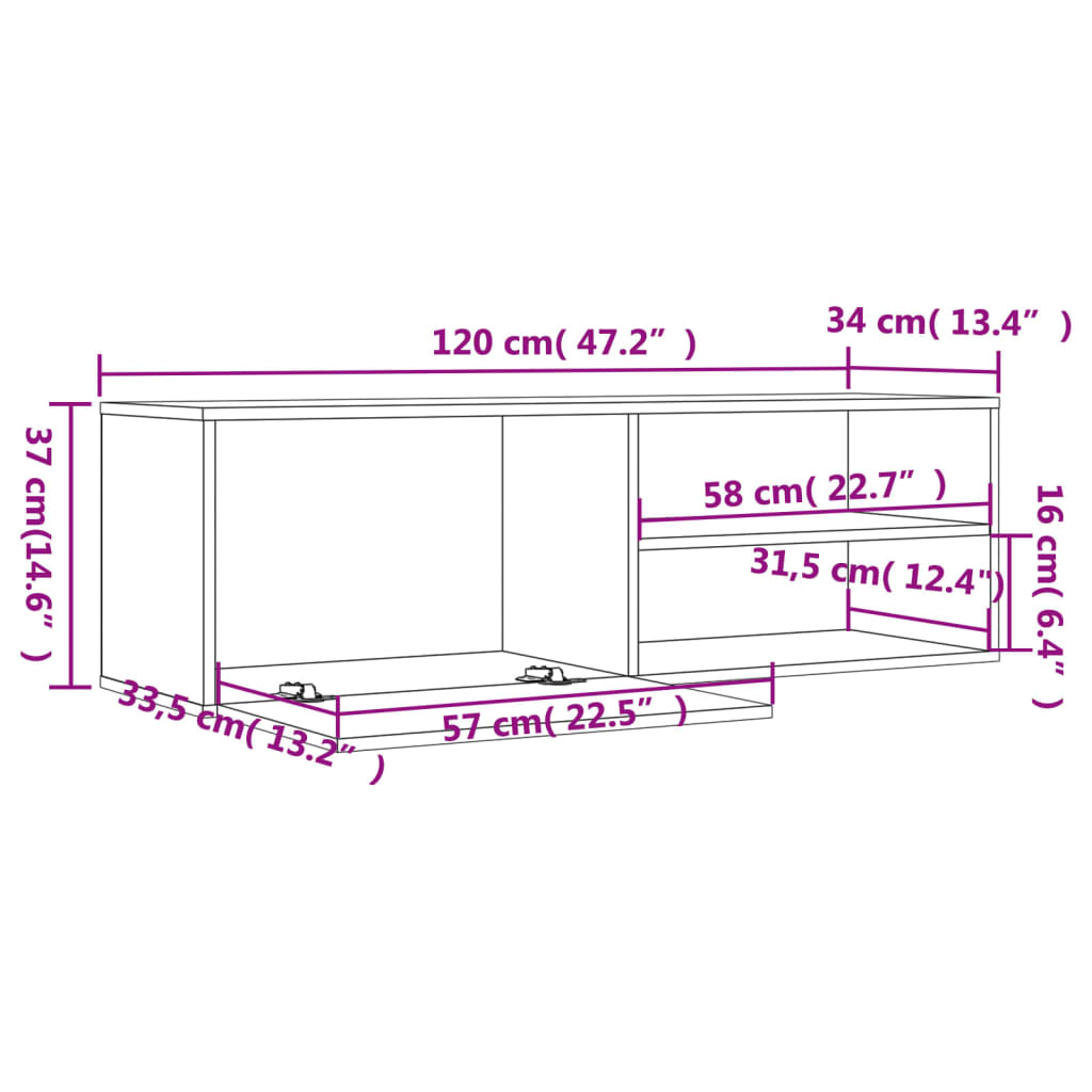 Tv-meubel 120x34x37 cm bewerkt hout